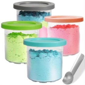 ALINK Lot de 4 verres à crème glacée avec couvercle, récipient à crème glacée pour machine à glace Ninja Creami, accessoires 