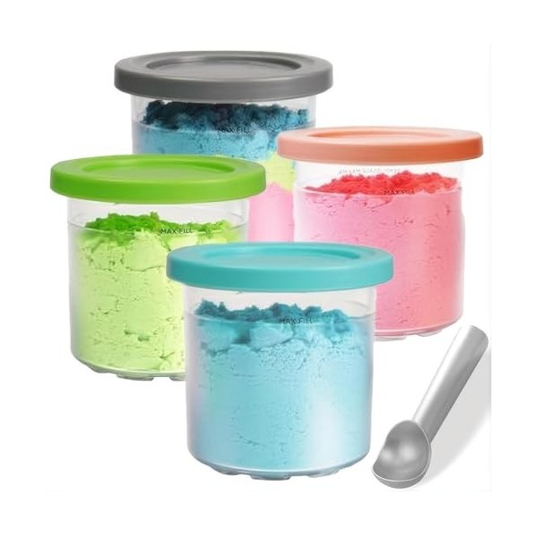 ALINK Lot de 4 verres à crème glacée avec couvercle, récipient à crème glacée pour machine à glace Ninja Creami, accessoires 