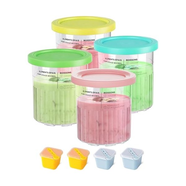 Creami Deluxe Lot de 4 bacs à glace pour sorbetière Ninja Creami NC501EU - Accessoires pour sorbetière - Compatible avec les 