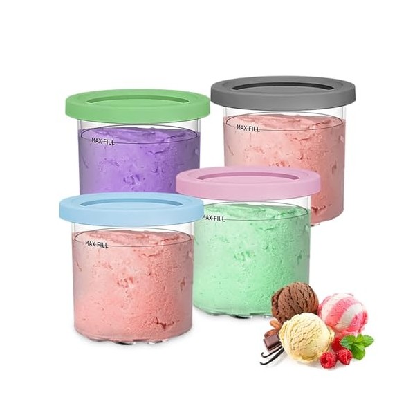 Lot de 4 récipients Creami compatibles avec les sorbetières Ninja - Gobelet Creami compatible avec les accessoires de course 