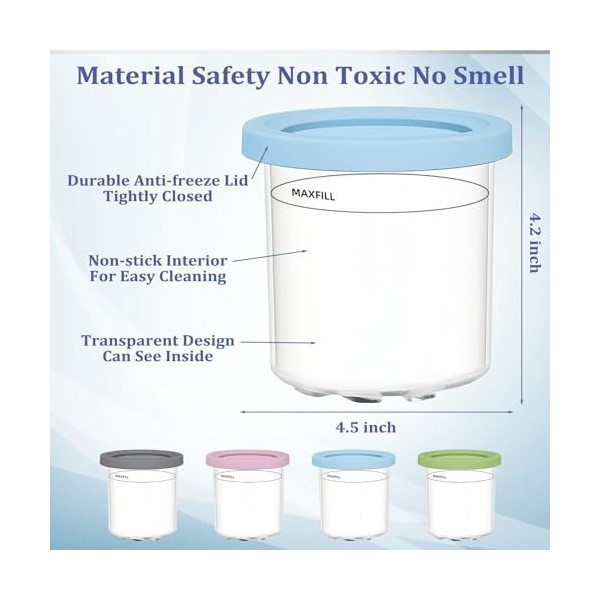 Lot de 4 récipients Creami compatibles avec les sorbetières Ninja - Gobelet Creami compatible avec les accessoires de course 