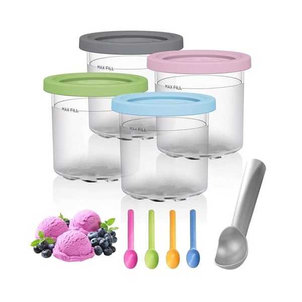 ZYNERY Lot de 4 récipients à creami pour sorbetière Ninja Creami, récipient réutilisable pour sorbetière NC301 NC299AMZ NC300