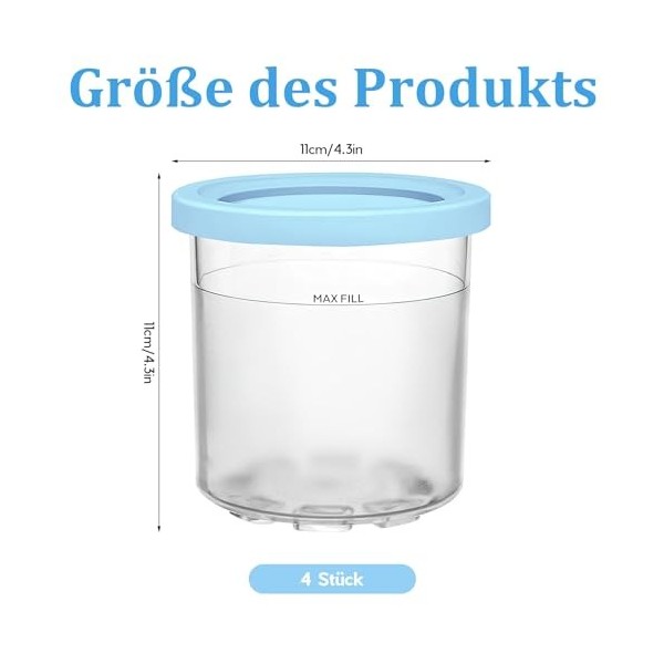 ZYNERY Lot de 4 récipients à creami pour sorbetière Ninja Creami, récipient réutilisable pour sorbetière NC301 NC299AMZ NC300