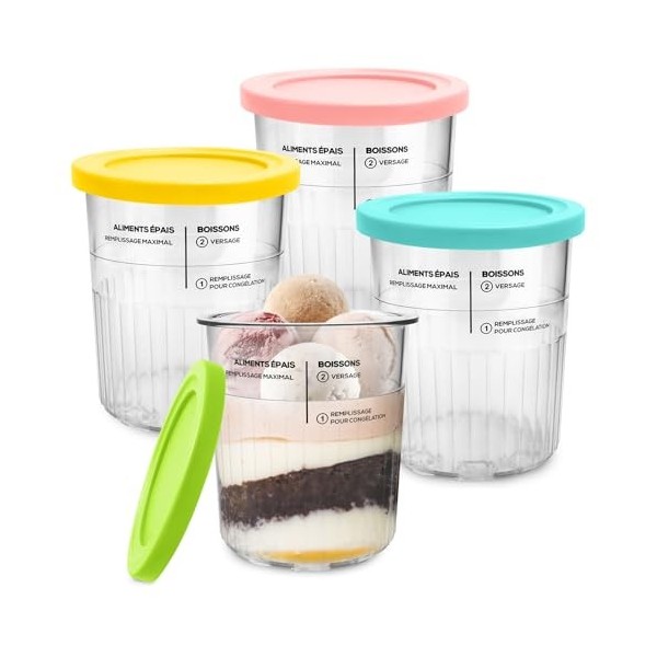 masteymoh NC500 NC501 CREAMi Lot de 4 pintes à crème glacée, compatibles avec les machines à crème glacée NC500 NC501CREAMi, 