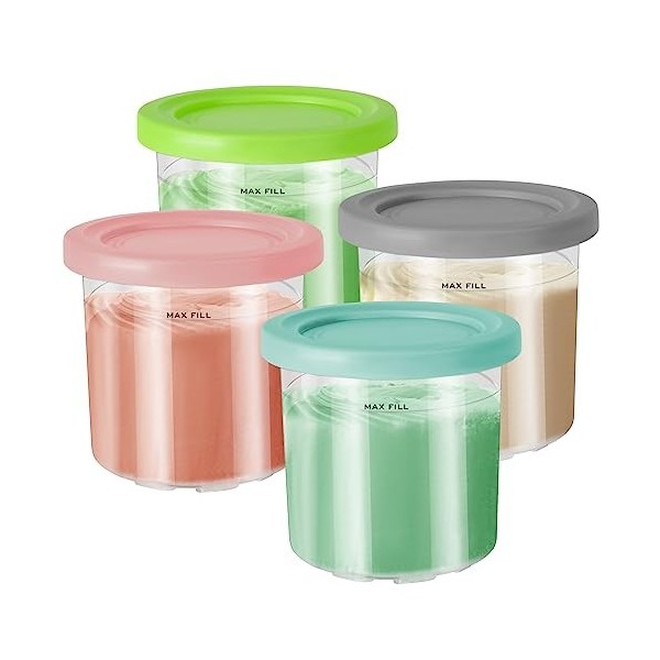 Tarana Creami Lot de 4 récipients pour ninja, coupes à crème glacée, avec couvercle, accessoires pour sorbetière Creami NC301
