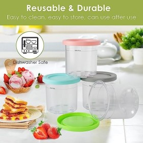 Tarana Creami Lot de 4 récipients pour ninja, coupes à crème glacée, avec couvercle, accessoires pour sorbetière Creami NC301