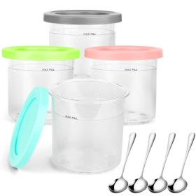 Ninja Lot de 4 pintes à crème glacée NC299AMZ & NC300s, sans BPA et passent au lave-vaisselle, couvercle coloré, transparent/