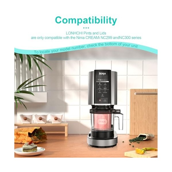 Ninja Lot de 4 pintes à crème glacée NC299AMZ & NC300s, sans BPA et passent au lave-vaisselle, couvercle coloré, transparent/