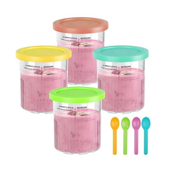 Hossejoy Lot de 4 récipients Creami pour sorbetière Ninja Creami, tubes pour sorbetière NC301, NC300, NC299AMZ, passent au la