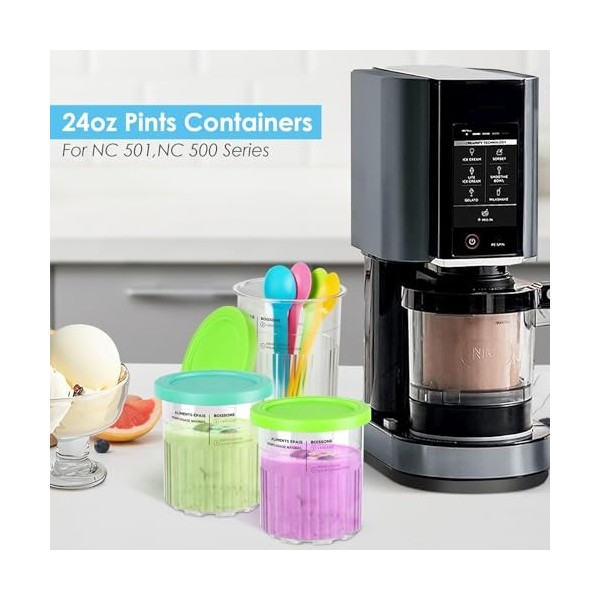 Hossejoy Lot de 4 récipients Creami pour sorbetière Ninja Creami, tubes pour sorbetière NC301, NC300, NC299AMZ, passent au la