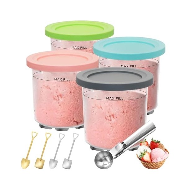 Creami Lot de 4 récipients pour sorbetière Ninja Creami, accessoires de sorbetière, pinte à crème glacée pour ninja, gobelet 