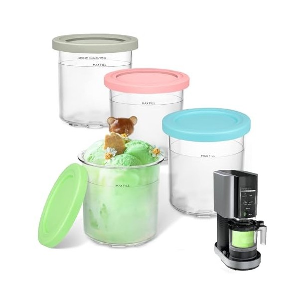 FORNORM Creami Lot de 4 récipients en verre pour sorbetière Ninja Creami NC299AMZ NC300s, sans BPA