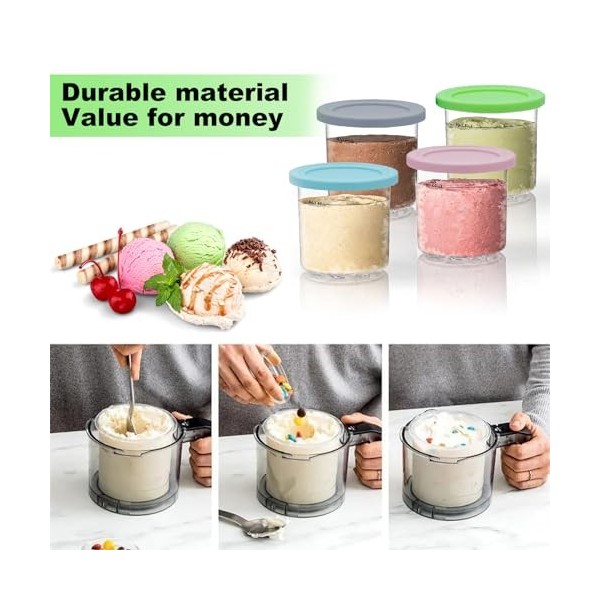 FORNORM Creami Lot de 4 récipients en verre pour sorbetière Ninja Creami NC299AMZ NC300s, sans BPA