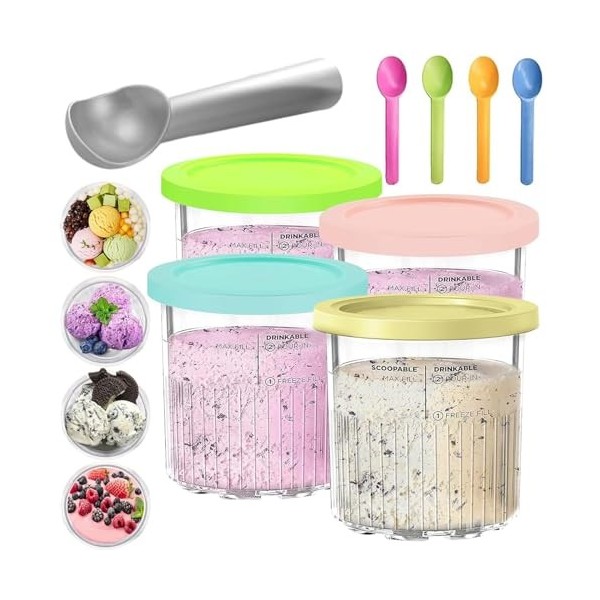 PZJFH Lot de 4 bacs à glace de rechange pour machine à crème glacée avec couvercle, sans BPA pour la série NC301 NC300 NC299A