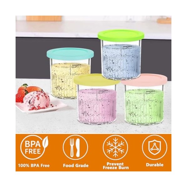 PZJFH Lot de 4 bacs à glace de rechange pour machine à crème glacée avec couvercle, sans BPA pour la série NC301 NC300 NC299A