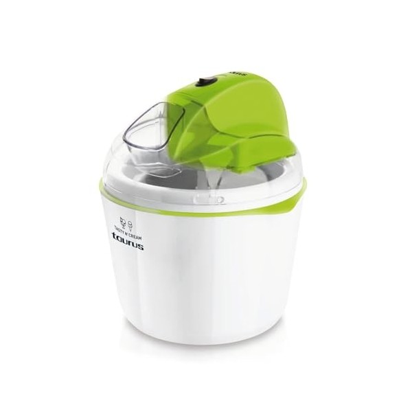 Taurus TASTYNCREAM - Sorbetière 12W, Capacité de 1,5L, Double sens de rotation, Livret de 8 recettes, Pieds anti-dérapeants