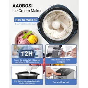 Aobosi Machine à crème glacée,Machine à crème glacée portable avec pale de mélange détachable,Gelato Sorbet Frozen Yoghurt Ma