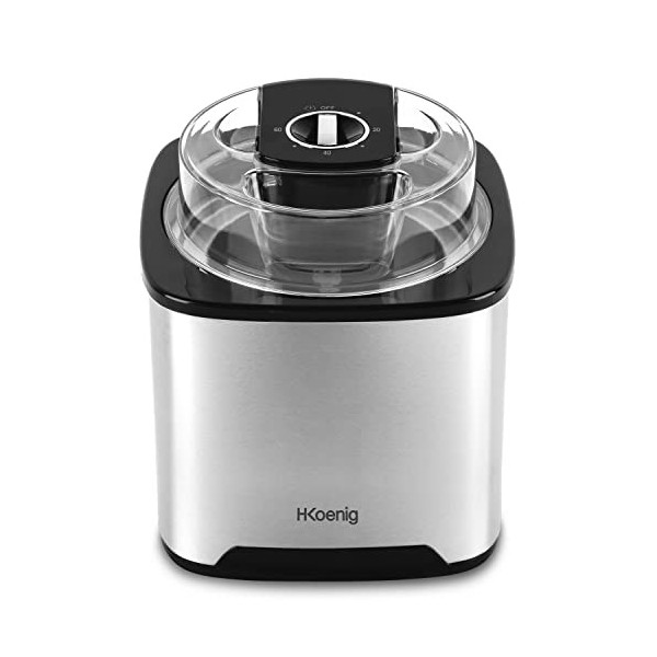 H.Koenig Sorbetière SRB80, Capacité 2L, 12 W, Inox, 30 à 40 min de Préparation, Rapide, 30 tour/min, Arrêt automatique, Couve