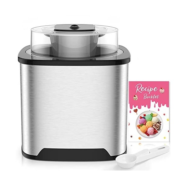 Sorbetière Turbine à Glace, Sorbetière Électrique, Machine à Glace en Acier Inoxydable, 2L Machines à Glace et Sorbetière pou