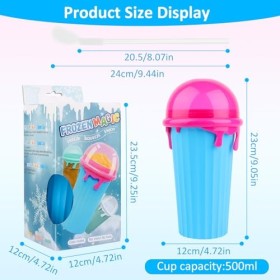 RISVOWO Slushy Maker Cup, Squeeze Cup en Silicone 500ml avec paille et cuillère 2 en 1 Frozen Magic Slushy Maker Cup pour Fai
