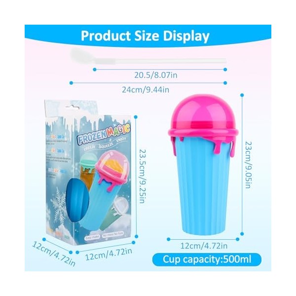 RISVOWO Slushy Maker Cup, Squeeze Cup en Silicone 500ml avec paille et cuillère 2 en 1 Frozen Magic Slushy Maker Cup pour Fai