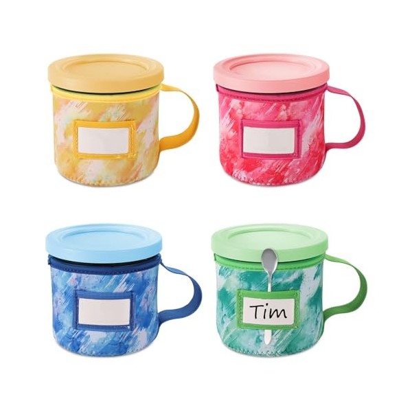 4 Pièces Impressions Colorantes Étui Néoprène Glace, avec Poignée Porte-Cuillère et Fente pour Plaque Signalétique Réutilisab