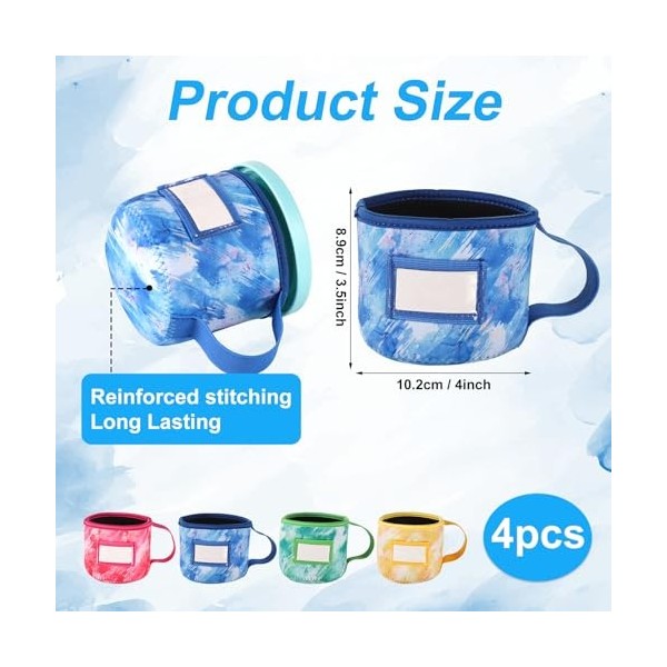 4 Pièces Impressions Colorantes Étui Néoprène Glace, avec Poignée Porte-Cuillère et Fente pour Plaque Signalétique Réutilisab