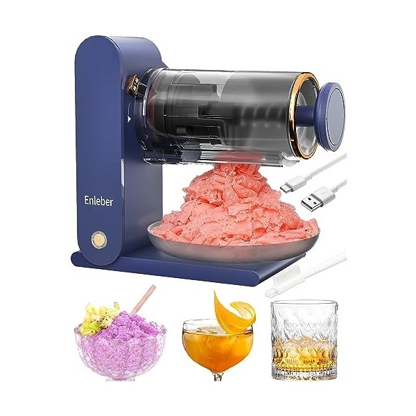 Enleber Broyeur à Glace et Machine à Glace Pilée Portable, Machine a Granita, Cocktails, Sorbets,Smoothie Maker - sans BPA Bl