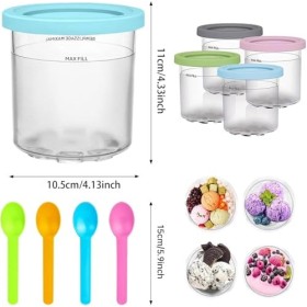 Lot de 4 Pots à Crème Glacée de Rechange avec Couvercles et Cuillère pour Machine à Crème Glacée Ninja Creami Breeze, Récipie