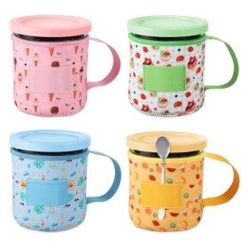 4pcs Housse Néoprène pour Glace, Imprimés, Réutilisables Étui Isolant pour Glace pour Ninja Creami 24oz Récipients pour Machi