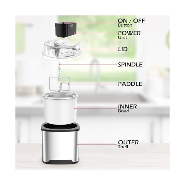 Vpcok Direct Machine à crème glacée 2L pour crème glacée 12 W avec bouche sur le grand couvercle visible 220 V, machine à crè