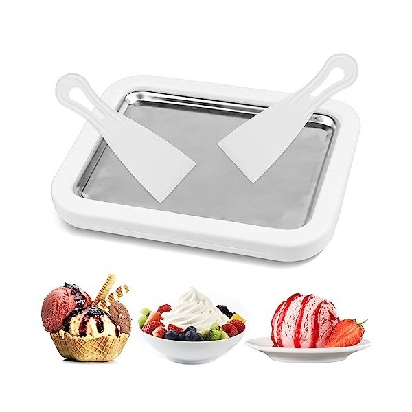 Plateau pour faire des rouleaux de glace avec 2 spatules, plaque pour faire vos propres rouleaux de glace, machine à glace, s