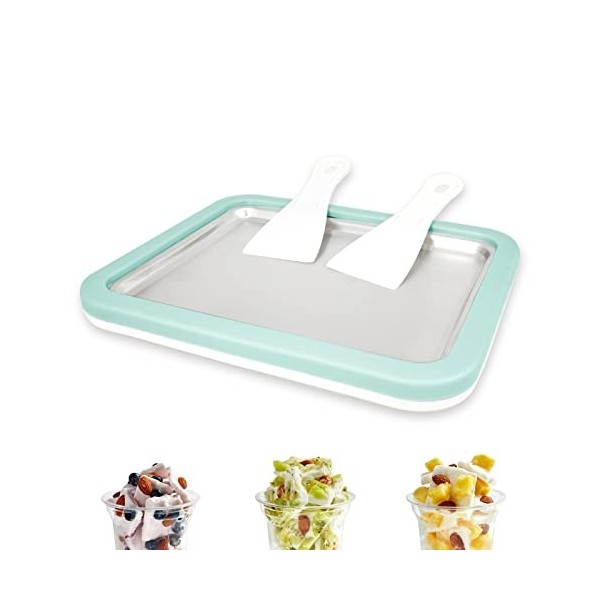 Climafusion Mini Ice Cream Machine, Machine à Crème Glacée Instantanée avec 2 Spatules, vert Plaque Glace Ice Roll pour Gelat