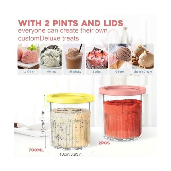 Huahuanghui Récipients À Crème Glacée avec Couvercles, Pintes de Crème Glacée, Bacs À Crème Glacée pour Creami, Récipients À 