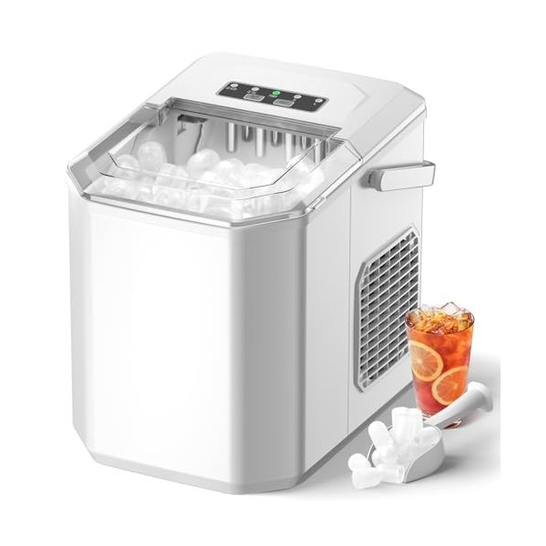 Machine à Glaçons, 12kg en 24h, 9 Glaçons en 6 à 8 Minutes, Blanc Machine a Glacons avec Fonction Autonettoyante, pour la Mai