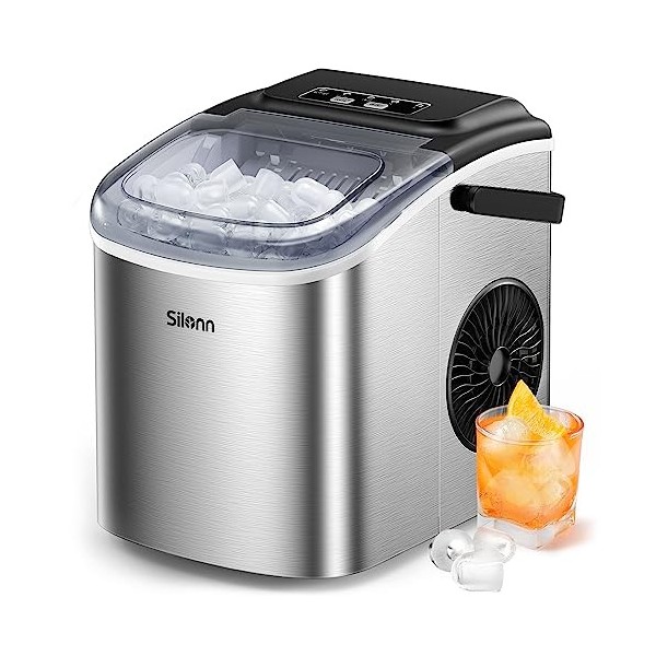 Silonn Machine À Glaçons, 9 Glaçons En 6Min Prêts 12 KG En 24 Heures, Petite Machine À Glaçons Autonettoyante Avec Pelle À Gl