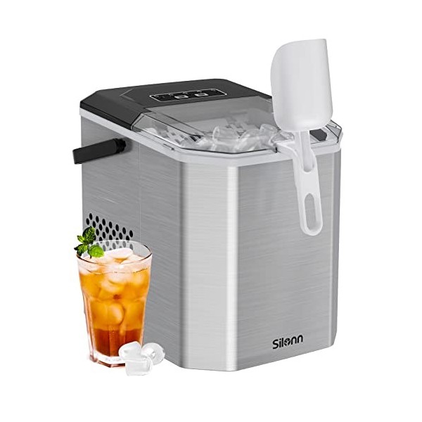 Silonn Machine À Glaçons, 9 Glaçons En 6Min Prêts 12 KG En 24 Heures, Petite Machine À Glaçons Autonettoyante Avec Pelle À Gl