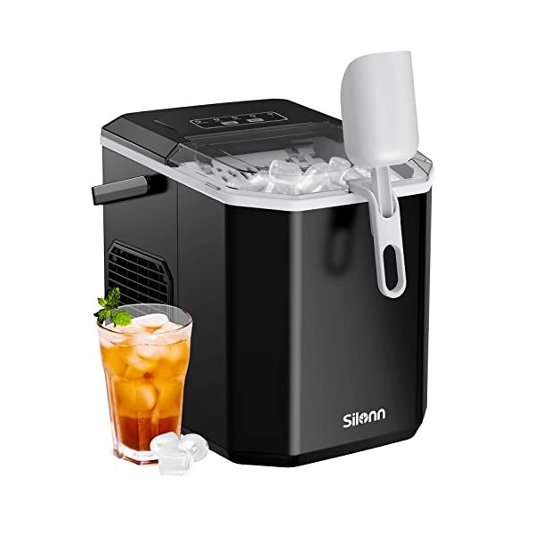 Silonn Machine À Glaçons, 9 Glaçons En 6Min Prêts 12 KG En 24 Heures, Petite Machine À Glaçons Autonettoyante Avec Pelle À Gl