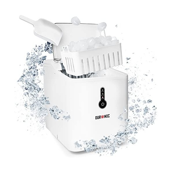 Duronic ICM120 WE Machine à glaçons automatique 120W 9 cubes en 7 à 9 minutes Panier de 600g et pelle à glace Réservoir de 1,
