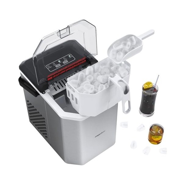magicplux machine à glaçons, 12kg en 24h, 9 Glaçons en 6 minutes, Argent Machine a Glacons avec Fonction Autonettoyante pour