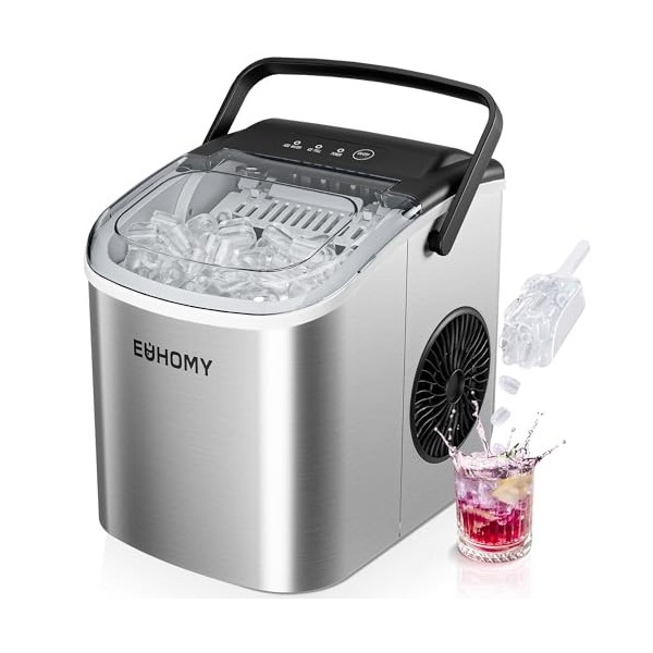 Machine à Glaçons, EUHOMY Machine à Glaçon, 12kg en 24h, 9 Glaçons en 8 minutes, Acier Inoxydable, Machine a glacon Performan