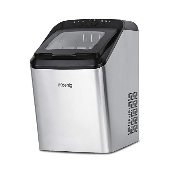H.Koenig Machine à Glaçons Professionnelle 15kg en 24h KBP40, 2 Tailles de glaçons, Automatique, Branchement Possible Silenci