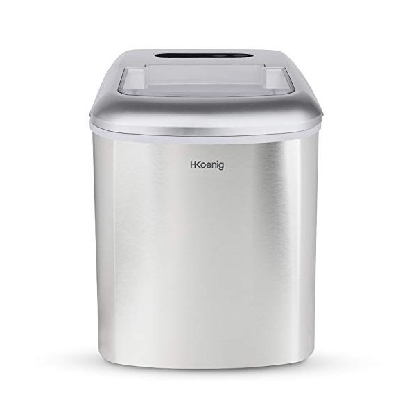 H.Koenig Machine à Glaçons KB15, 15kg en 24h, 2 tailles de Glaçons, Portable, Silencieuse 3,3L, Glaçons Prêts en 6min, Pelle