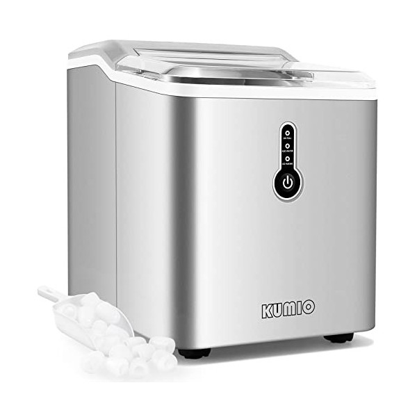 KUMIO Machine à Glaçons, 12kg/24h, 9 Glaçons épais Prêts en 6-9 Min, Pelle à Glace et Panier et Réservoir deau de 1,5L, Mach