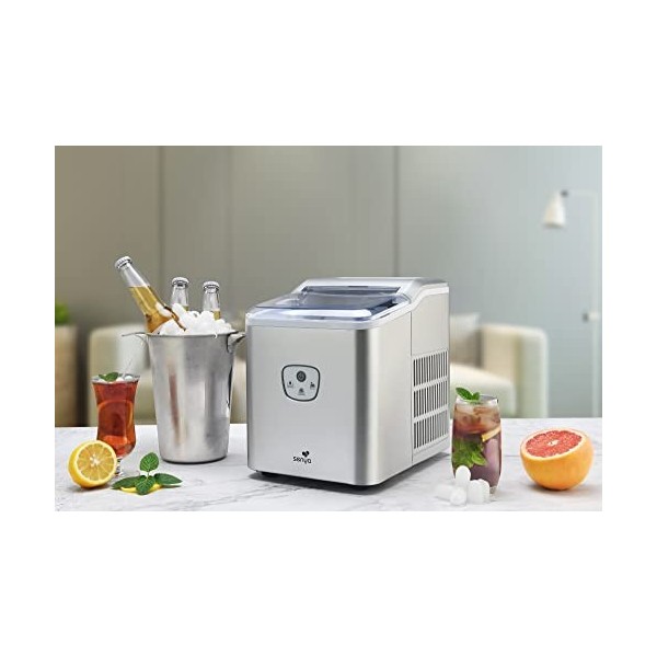 SENYA Plastique Machine à glaçons Ice Cool, 12kg / 24H, récipient 1,6 L, Silver, 120W SYCP-IM002