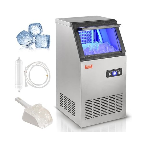 VEVOR Machine à Glaçons Commerciale 38 kg/24 h Appareil de Préparation de Glaçons 40 Bacs à Glaçons Capacité de Stockage 12,5