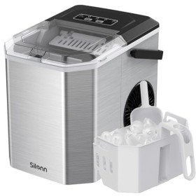 Silonn Machine à glaçons portable avec poignée de transport, machine à glaçons autonettoyante avec panier et pelle, 9 cubes e