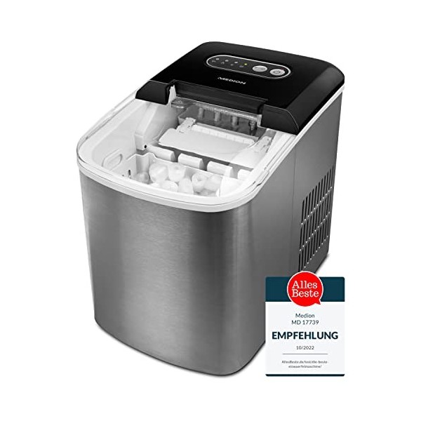 MEDION MD 17739 - Fabricant de glaçons - Réservoir deau de 2,2 litres - 2 tailles de glaçons - Panneau de commande électroni