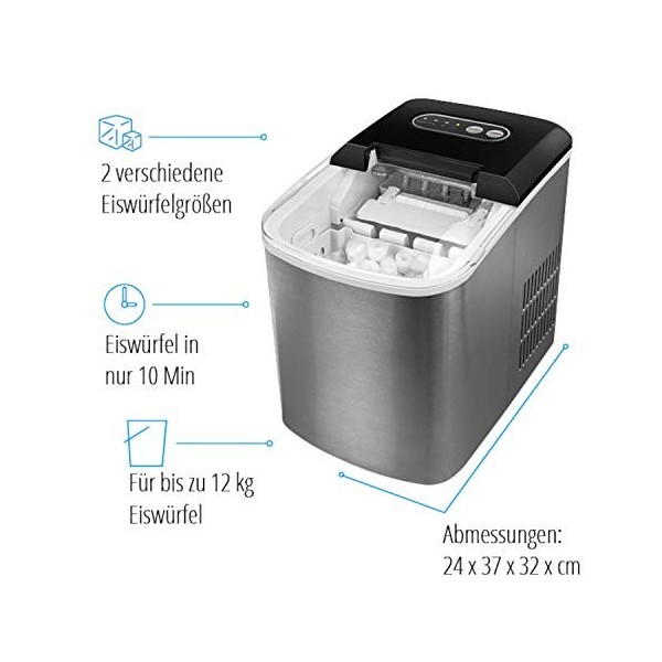 MEDION MD 17739 - Fabricant de glaçons - Réservoir deau de 2,2 litres - 2 tailles de glaçons - Panneau de commande électroni