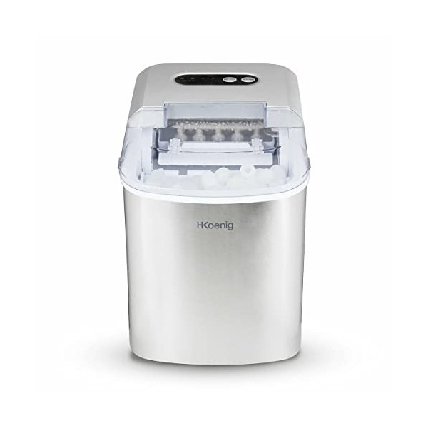 H.Koenig Machine à Glaçons KB14, 12kg en 24h, 2 tailles de Glaçons, Autonettoyante, Portable, Silencieuse 2,1L, Glaçons Prêts